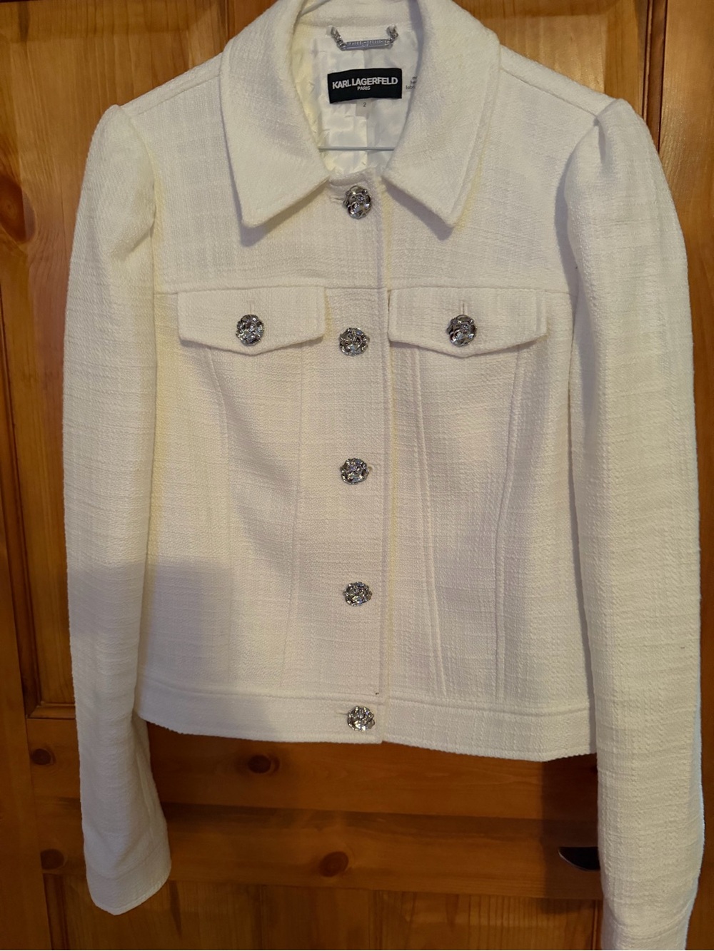 Karl Lagerfeld Cream Tweed Jacket with Crystal Buttons